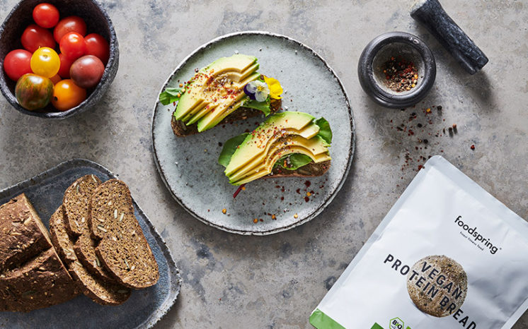 Vegan Protein Bread with avocado slices - a good suggestion of what to eat before a workout