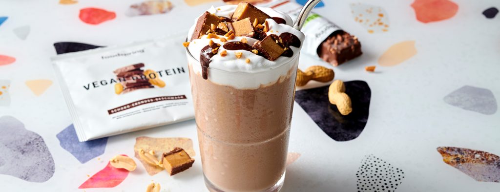 A glass of Chocolate Peanut Butter Frappé