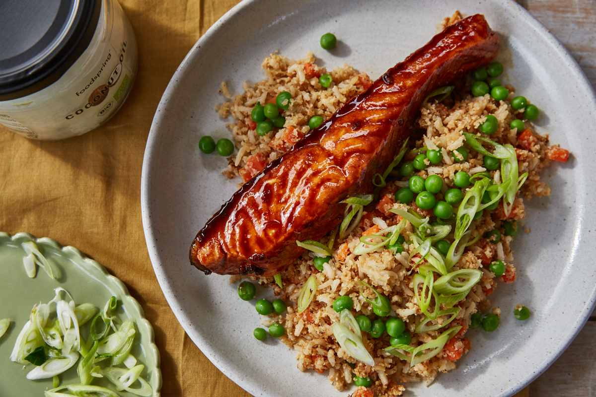 Garlic Ginger Salmon with fried rice