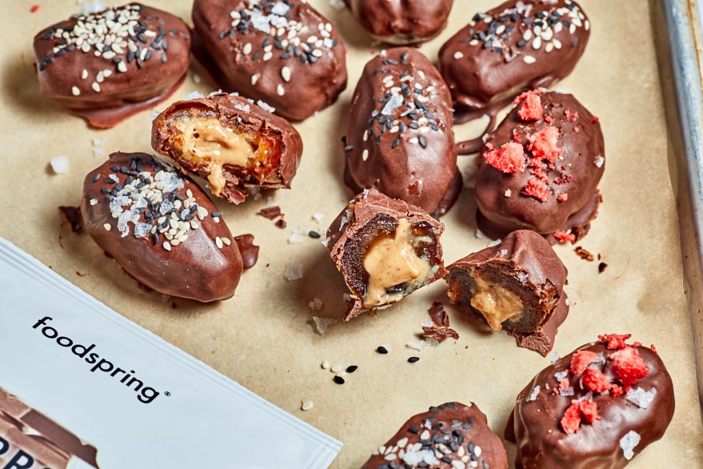 chocolate dipped peanut butter dates