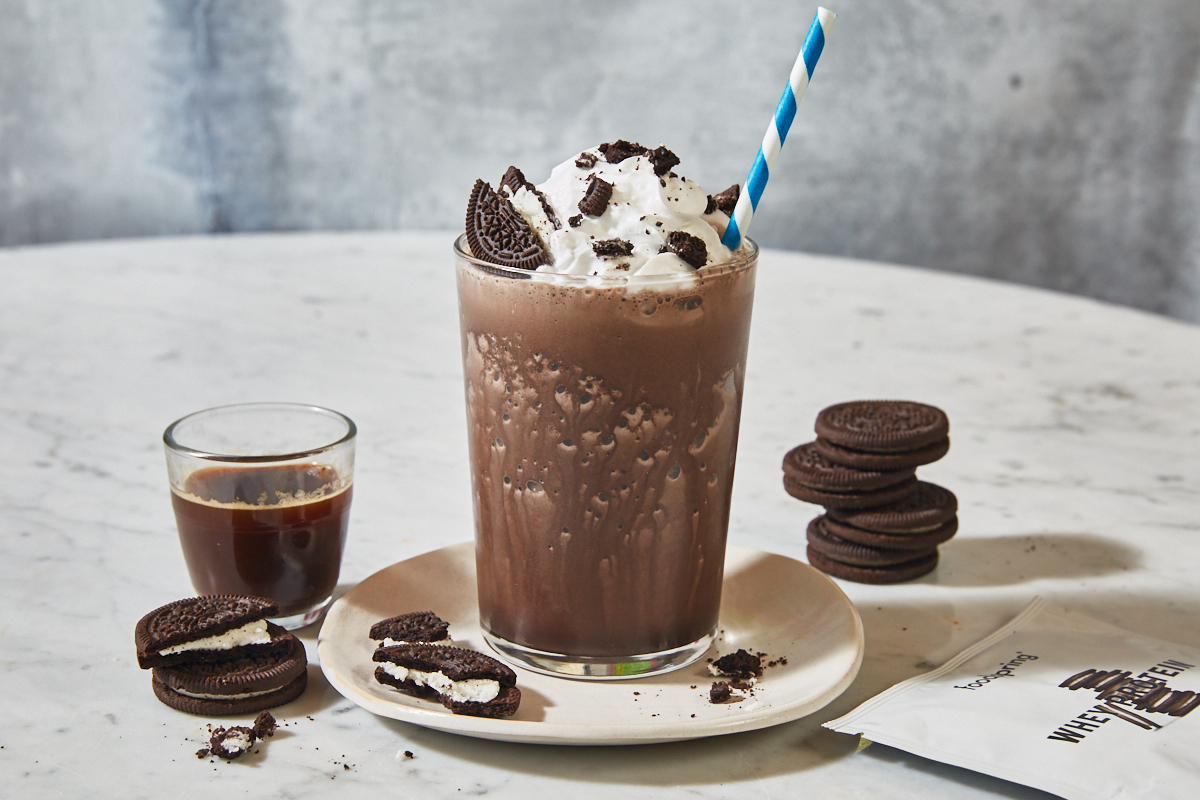coffee cookies & cream protein frappe