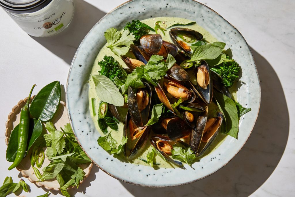 mussel curry with lemongrass coconut broth