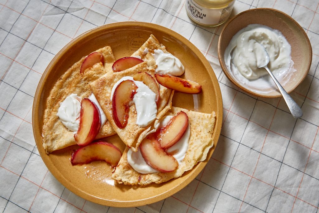 peaches and cream protein crepes